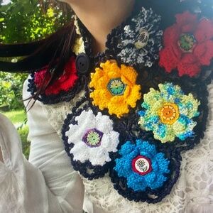 Colorful flowers crochet neck warmer lace cowl summer cotton scarf necklace boho